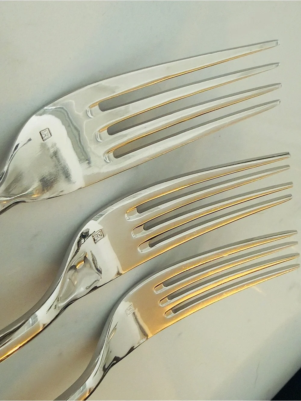 Set of 3 Fortessa Grand City Serving Forks, 9.25” Stamped Front & Back